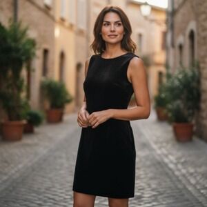 Vintage GAP Black Velvet‎ Sheath Dress Sz 6 Knee Length Classic Y2K Cocktail